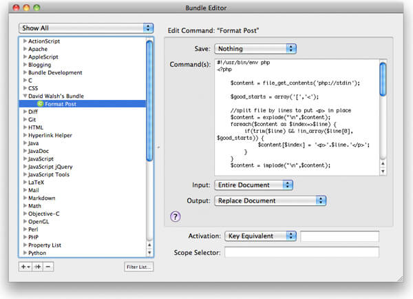 TextMate Bundle Editor