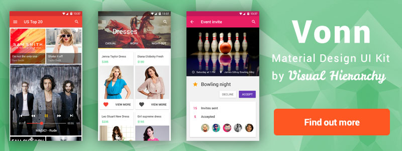 Vonn Mobile Material Design UI Kit