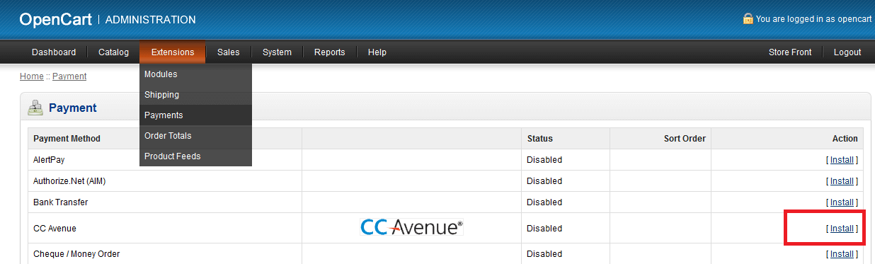 CC Avenue Payment Module for OpenCart